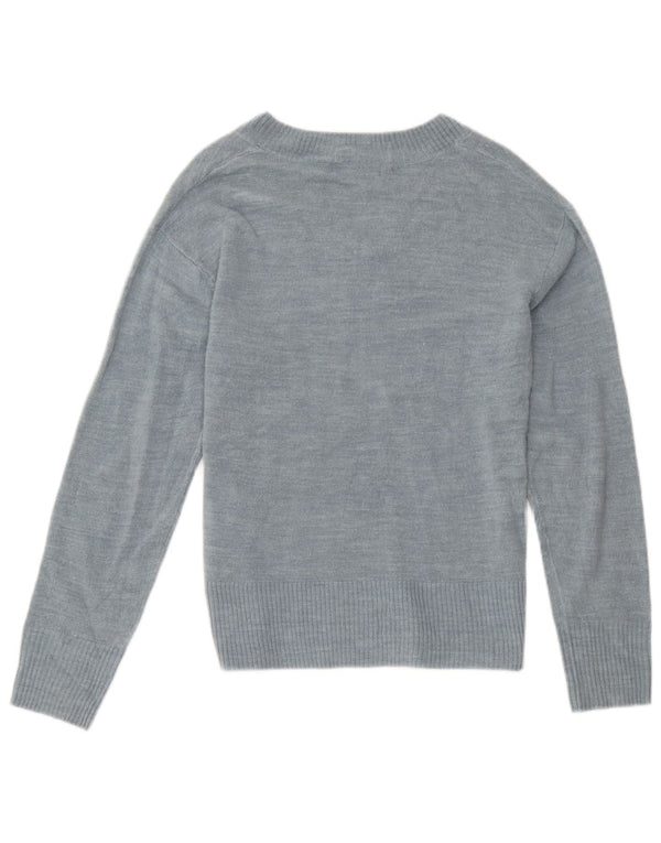 Marks & Spencer Womens V-Neck Jumper Sweater UK 12 Medium Blue Acrylic