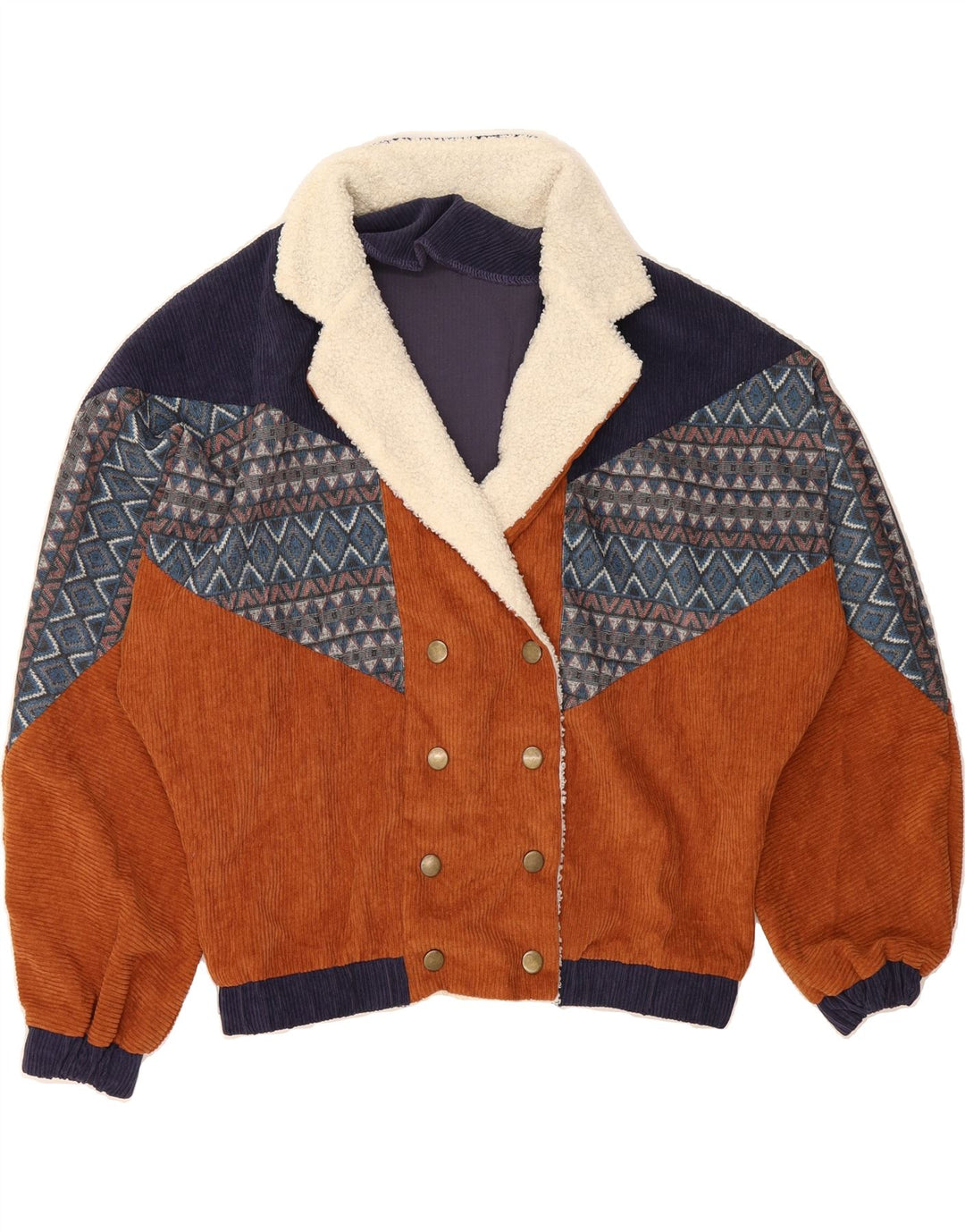 SHEIN Womens Oversized Corduroy Jacket UK 6 XS Brown Geometric Polyester Vintage Shein and Second-Hand Shein from Messina Hembry 