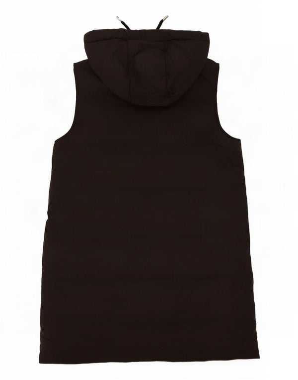 Zara Gilet rembourré à capuche long pour femme UK 14 Medium Noir Polyester