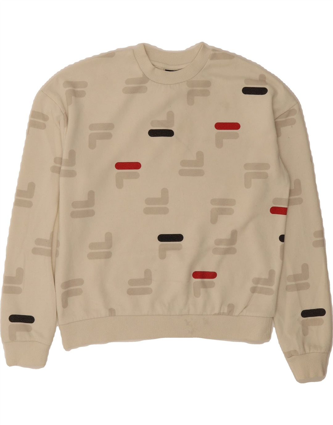 FILA Womens Oversized Graphic Sweatshirt Jumper UK 10 Small Off White Vintage Fila and Second-Hand Fila from Messina Hembry 