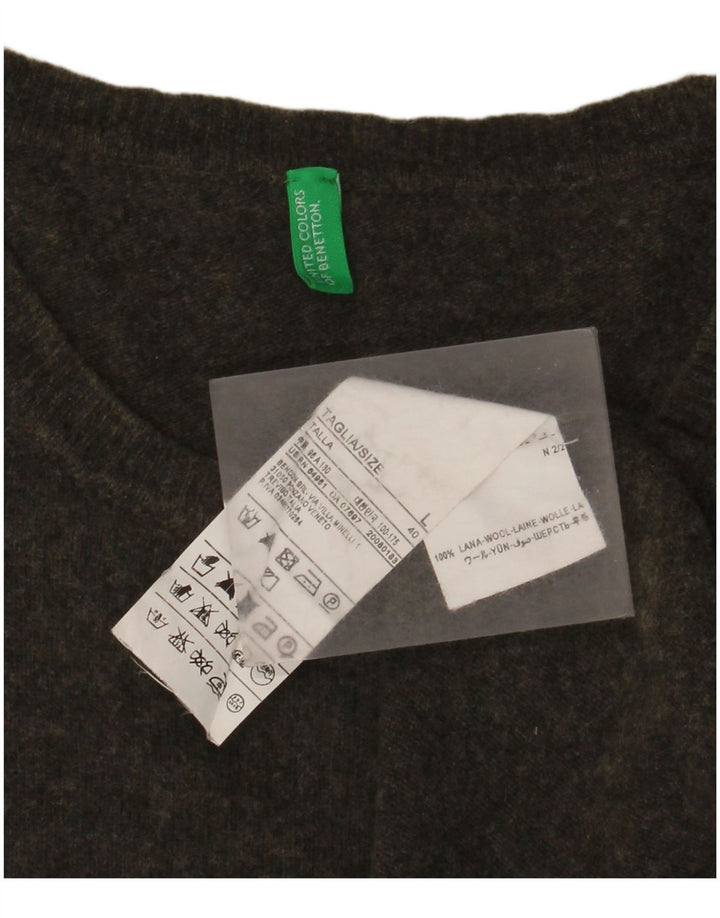 BENETTON Mens Crew Neck Jumper Sweater Large Khaki Wool
