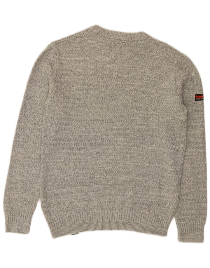 Superdry Herren-Pullover mit Rundhalsausschnitt aus mittelgrauer Baumwolle