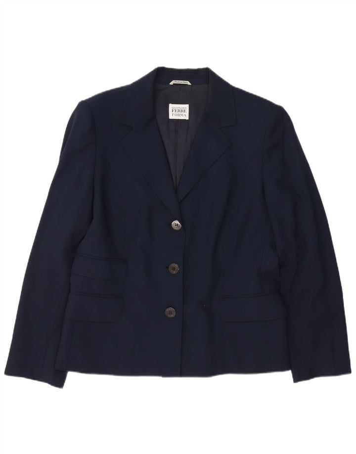 Gianfranco Ferre Veste blazer à 3 boutons pour femme UK 14 Large Bleu marine