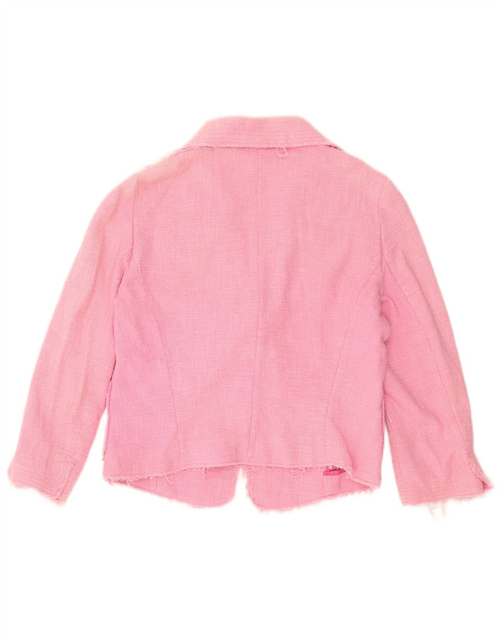 Zara Womens Crop 1 Button Blazer Jacket EU 42 Large Pink Cotton