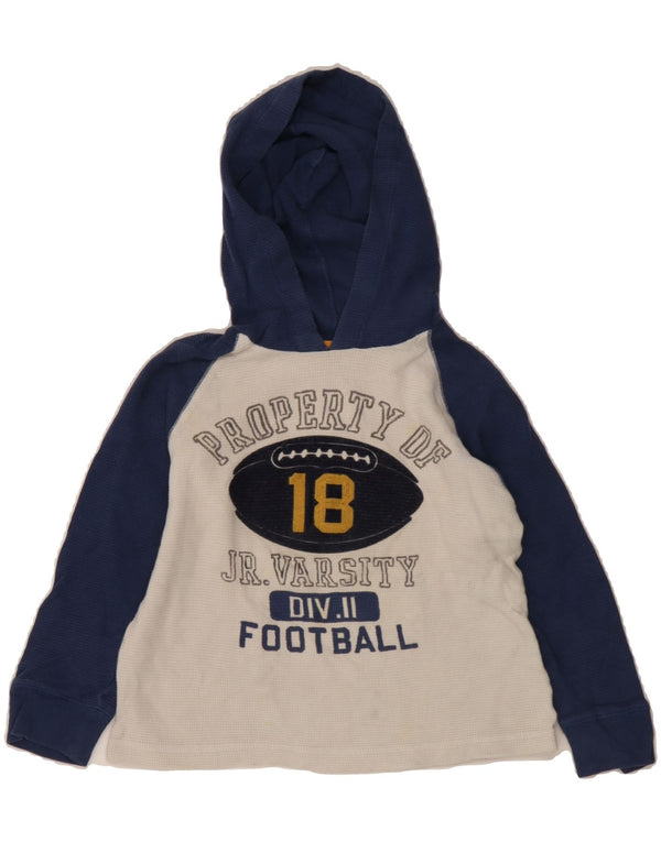 OSH KOSH Boys Graphic Hoodie Jumper 7-8 Years White Colourblock Cotton