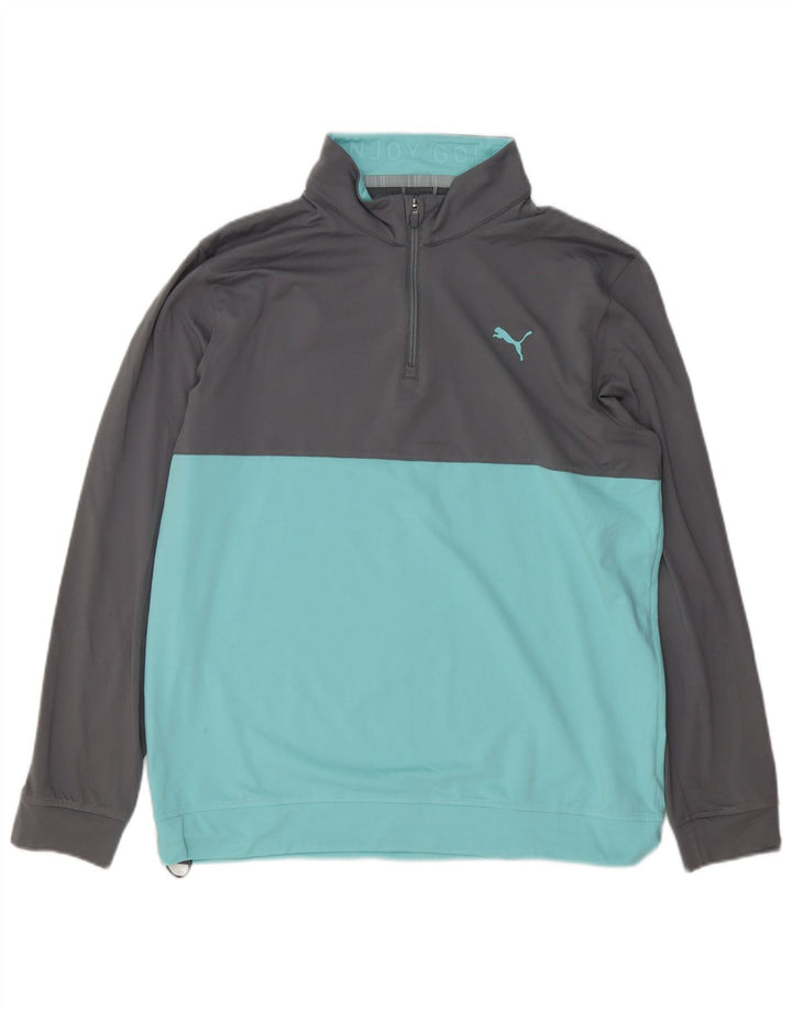 Maglia da tuta da uomo Puma con zip e collo, grande, in poliestere color block grigio