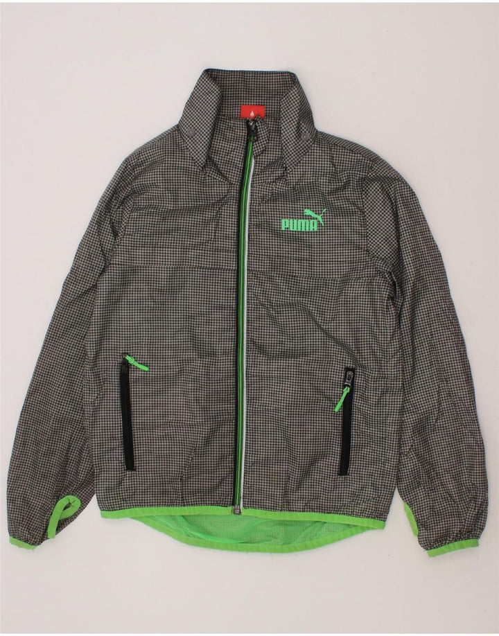PUMA Boys Rain Jacket 5-6 Years Grey Check Polyester Vintage Puma and Second-Hand Puma from Messina Hembry 