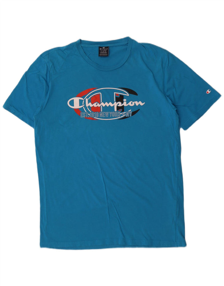 Champion Mens Graphic T-Shirt Top XL Blue