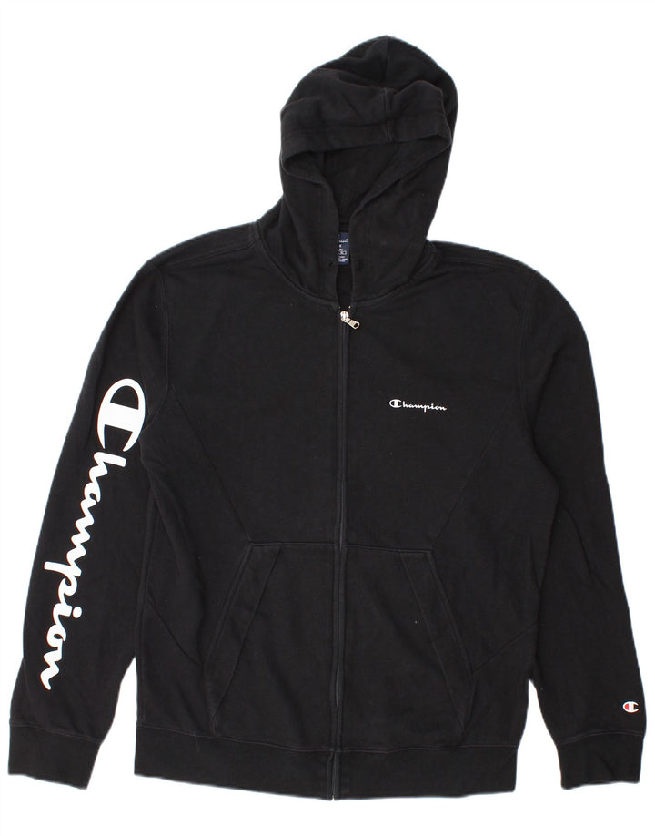 Champion Mens Graphic Zip Hoodie Sweater Large Black