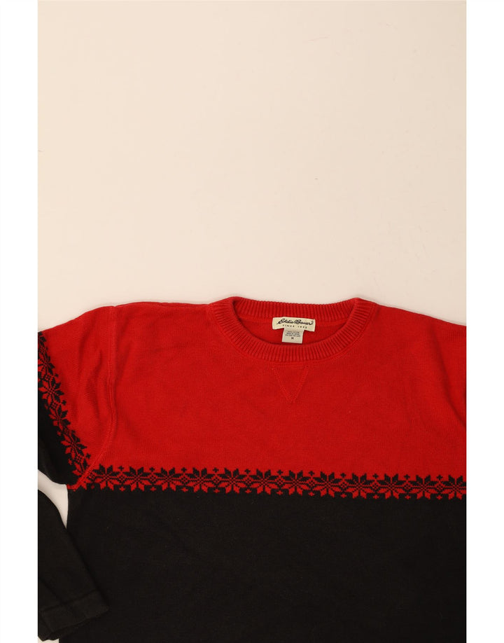 EDDIE BAUER Mens Crew Neck Jumper Sweater Medium Red Fair Isle Cotton Vintage Eddie Bauer and Second-Hand Eddie Bauer from Messina Hembry 