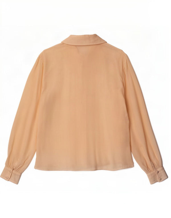 vintage Femmes Voir à travers la chemise Blouse UK 12 Soie florale beige moyen