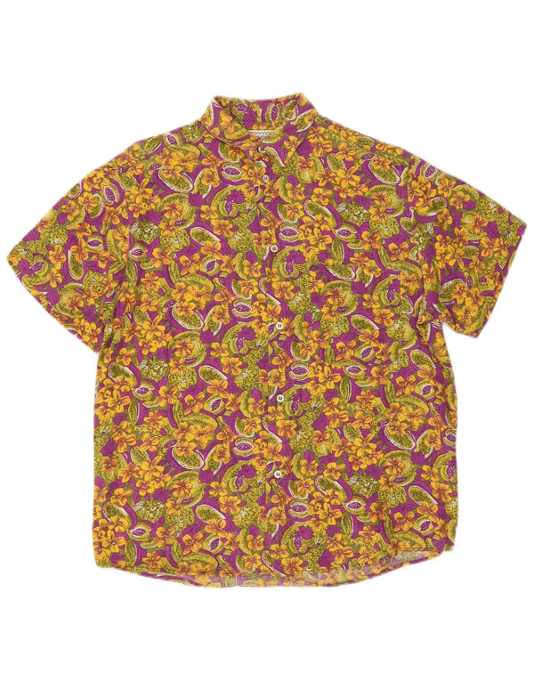 Vintage Mens Short Sleeve Shirt Medium Multicoloured Floral Viscose