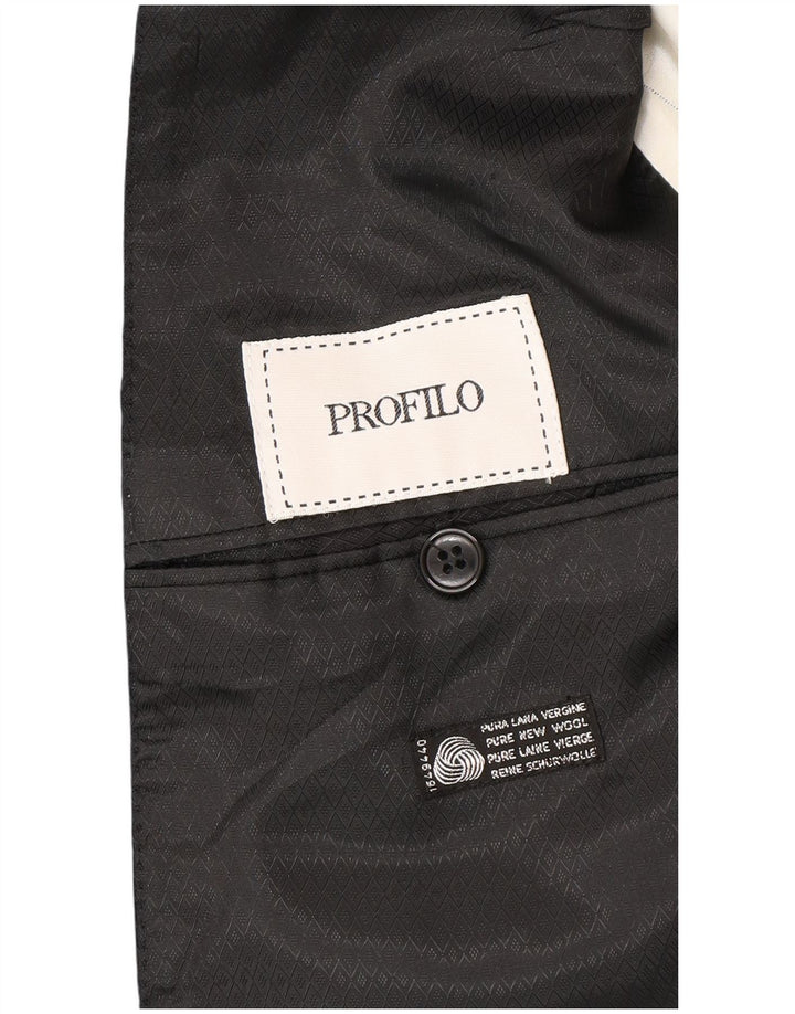Profilo Mens Double Breasted Blazer Jacket IT 48 Medium Black Virgin Wool