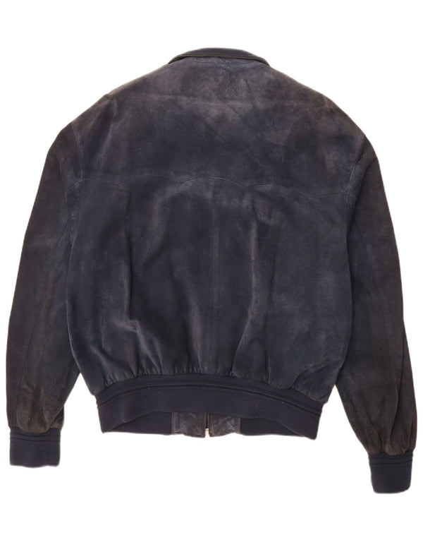 vintage Mens Suede Bomber Jacket UK 42 XL Bleu Marine