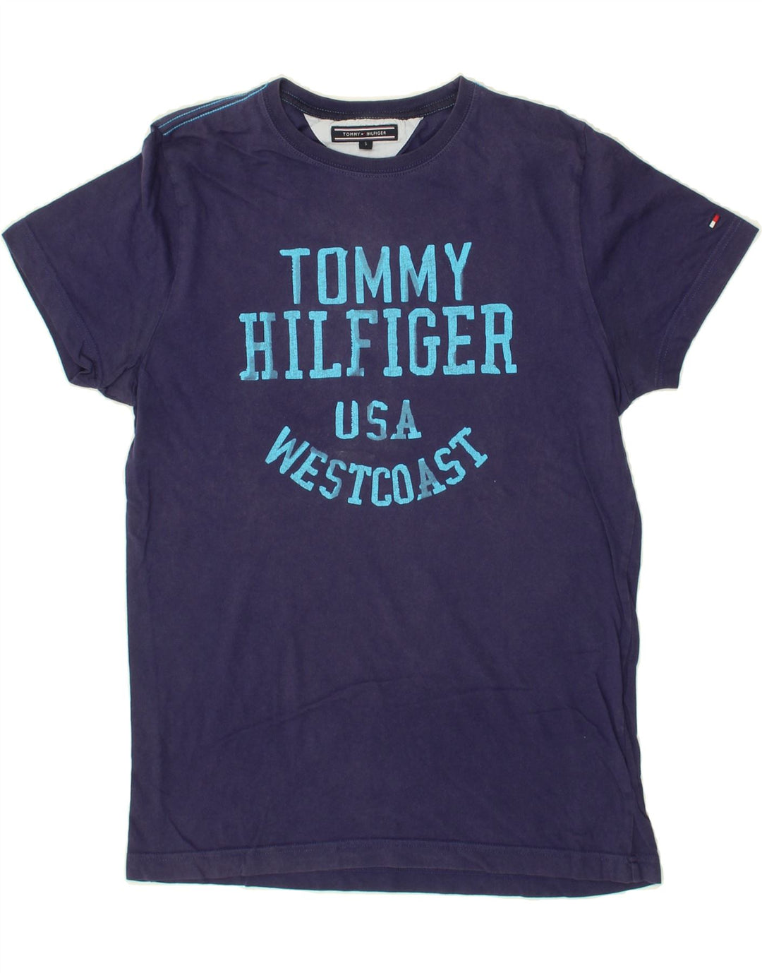 TOMMY HILFIGER Mens Graphic T-Shirt Top Small Blue Vintage Tommy Hilfiger and Second-Hand Tommy Hilfiger from Messina Hembry 