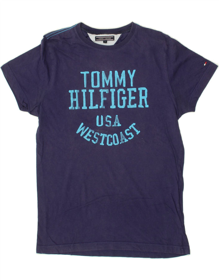 TOMMY HILFIGER Mens Graphic T-Shirt Top Small Blue Vintage Tommy Hilfiger and Second-Hand Tommy Hilfiger from Messina Hembry 