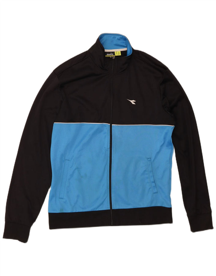 DIADORA Mens Tracksuit Top Jacket Large Blue Colourblock Polyester