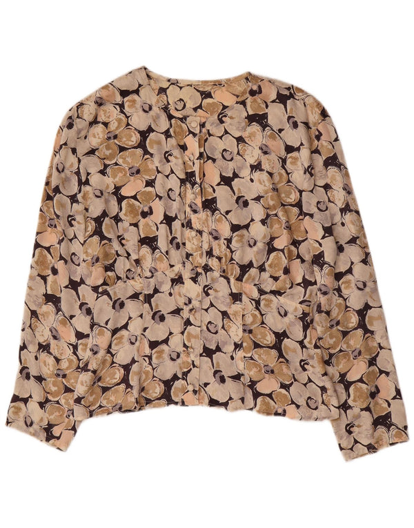 Vintage dameskjorte bluse UK 16 Large Beige Floral