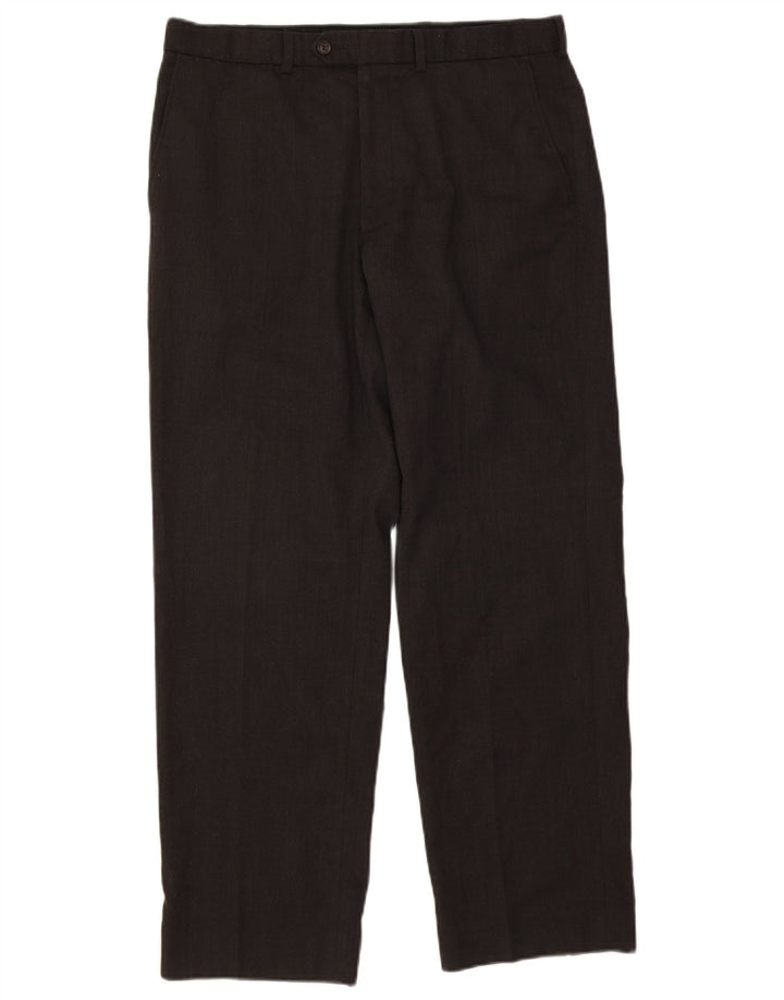 Marks & Spencer Mens Straight Suit Trousers W34 L31 Black Wool