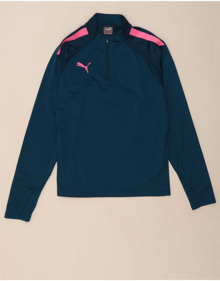 PUMA Mens Zip Neck Pullover Tracksuit Top Large Blue Colourblock Polyester