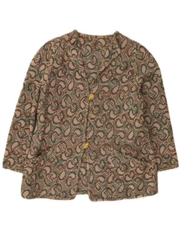 Vintage Damen Cardigan Pullover IT 46 Große Khaki Paisley Wolle
