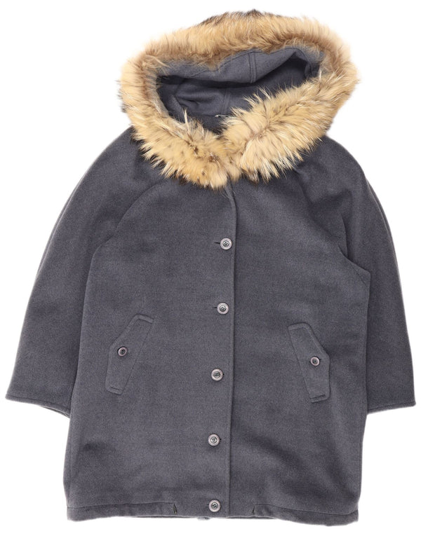 Max Mara Damen-Parka mit Kapuze, übergroß, UK 12, mittelgraue Schurwolle