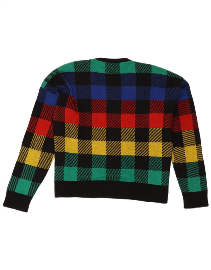 Benetton Womens Crew Neck Jumper Sweater UK 16 Large Multicoloured Check