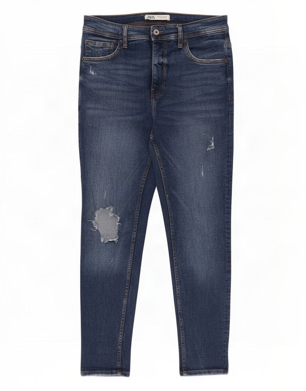 Zara Mens Distressed Skinny Jeans EU 42 Large W32 L26 Blue Cotton