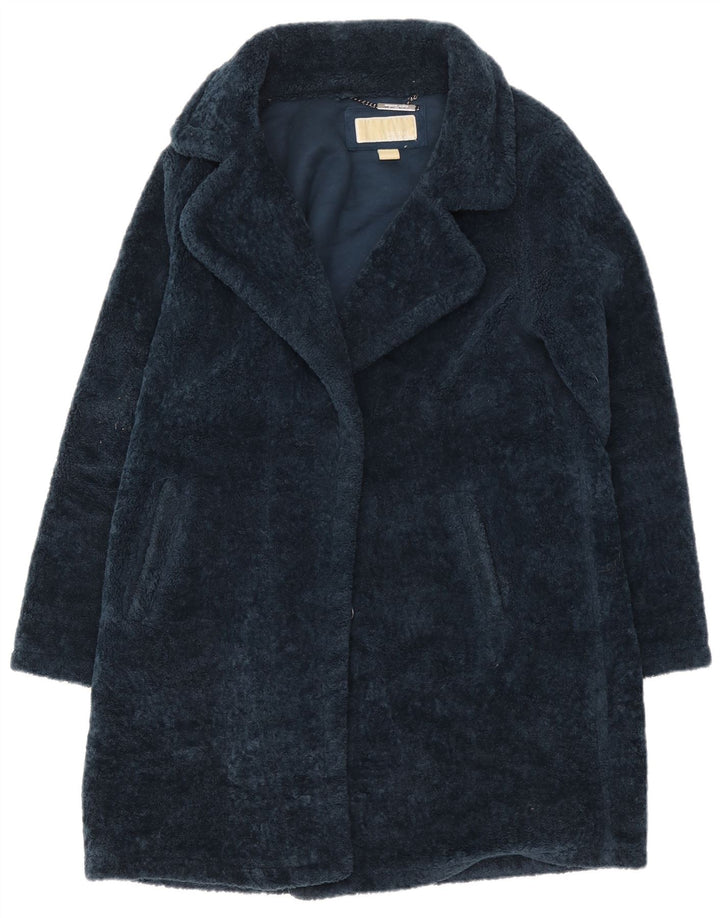 Michael Kors Womens Faux Fur Overcoat UK 14 Medium Navy Blue Polyester