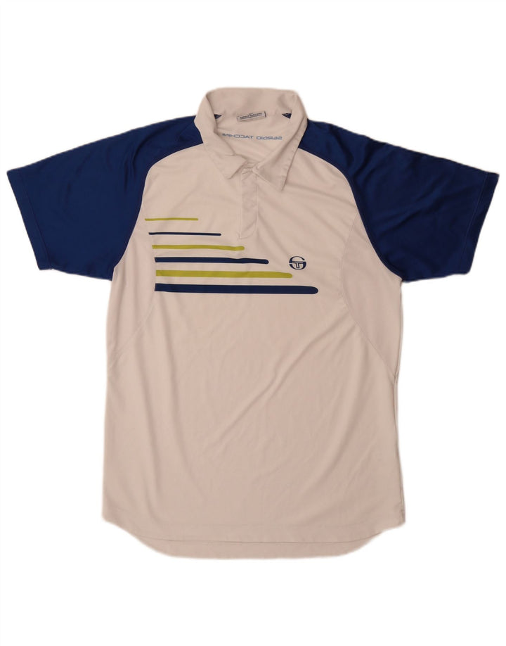 Sergio Tacchini Mens Polo Shirt Large White Colourblock Polyester