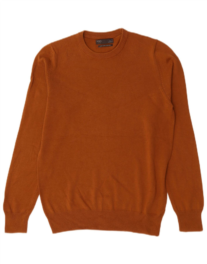 Marks & Spencer Mens Crew Neck Jumper Sweater Small Brown Cotton