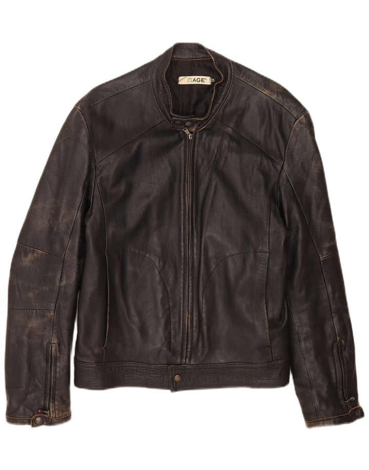 veste en cuir biker homme vintage IT 54 2XL Cuir noir