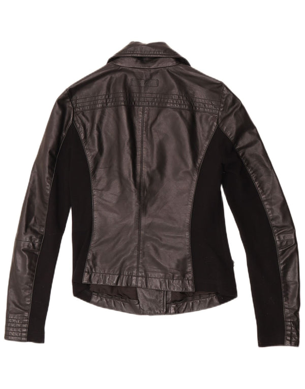 Toy G Womens Crop Leather Biker Jacket UK 8 Small Black Leather
