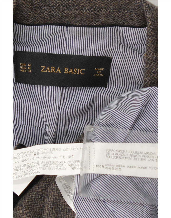 Giacca blazer a 1 bottone da donna Zara UK 12 Acetato a spina di pesce grigio medio