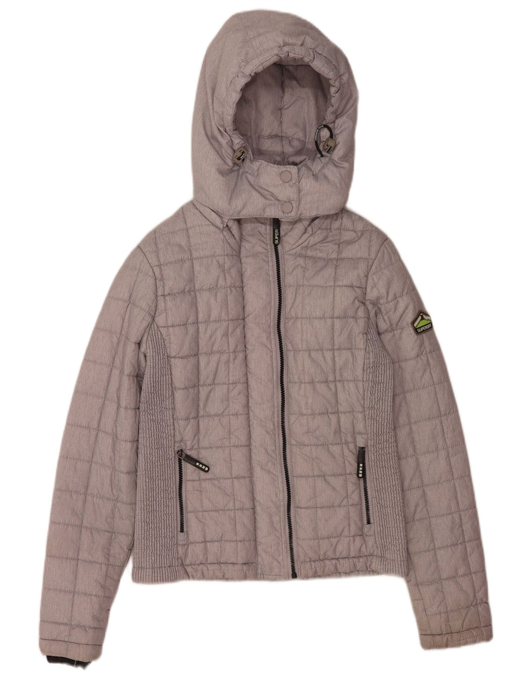 Superdry Wattierte Damenjacke mit Kapuze, UK 10, Größe S, Grau, Polyester