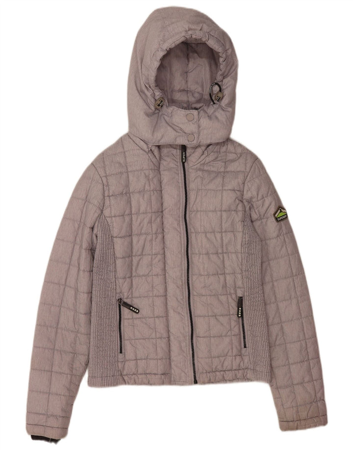 Superdry Wattierte Damenjacke mit Kapuze, UK 10, Größe S, Grau, Polyester