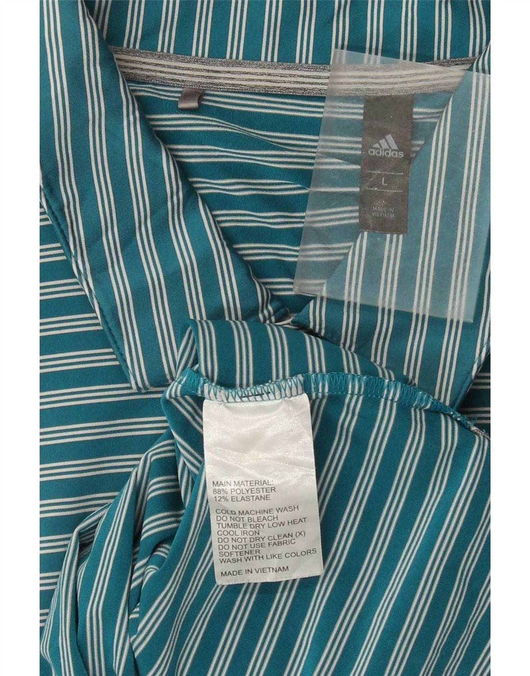 Adidas Mens Polo Shirt Large Blue Striped Polyester