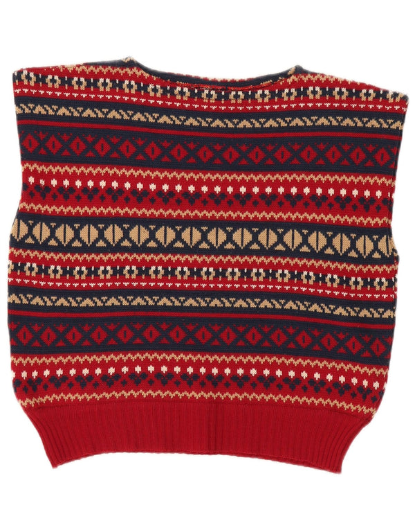 Canotta vintage da donna, canotta UK 12, lana Fair Isle rossa media