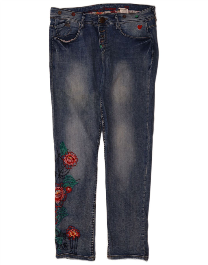 Desigual Womens Slim Jeans W32 L31 Blue Floral Polyester
