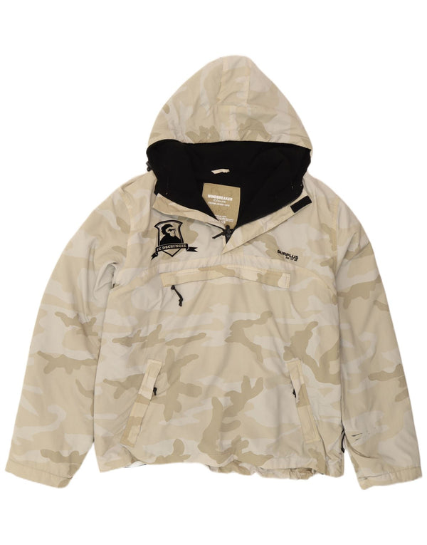 Surplus Mens Hooded Windbreaker Jacket UK 40 Large Beige Camouflage