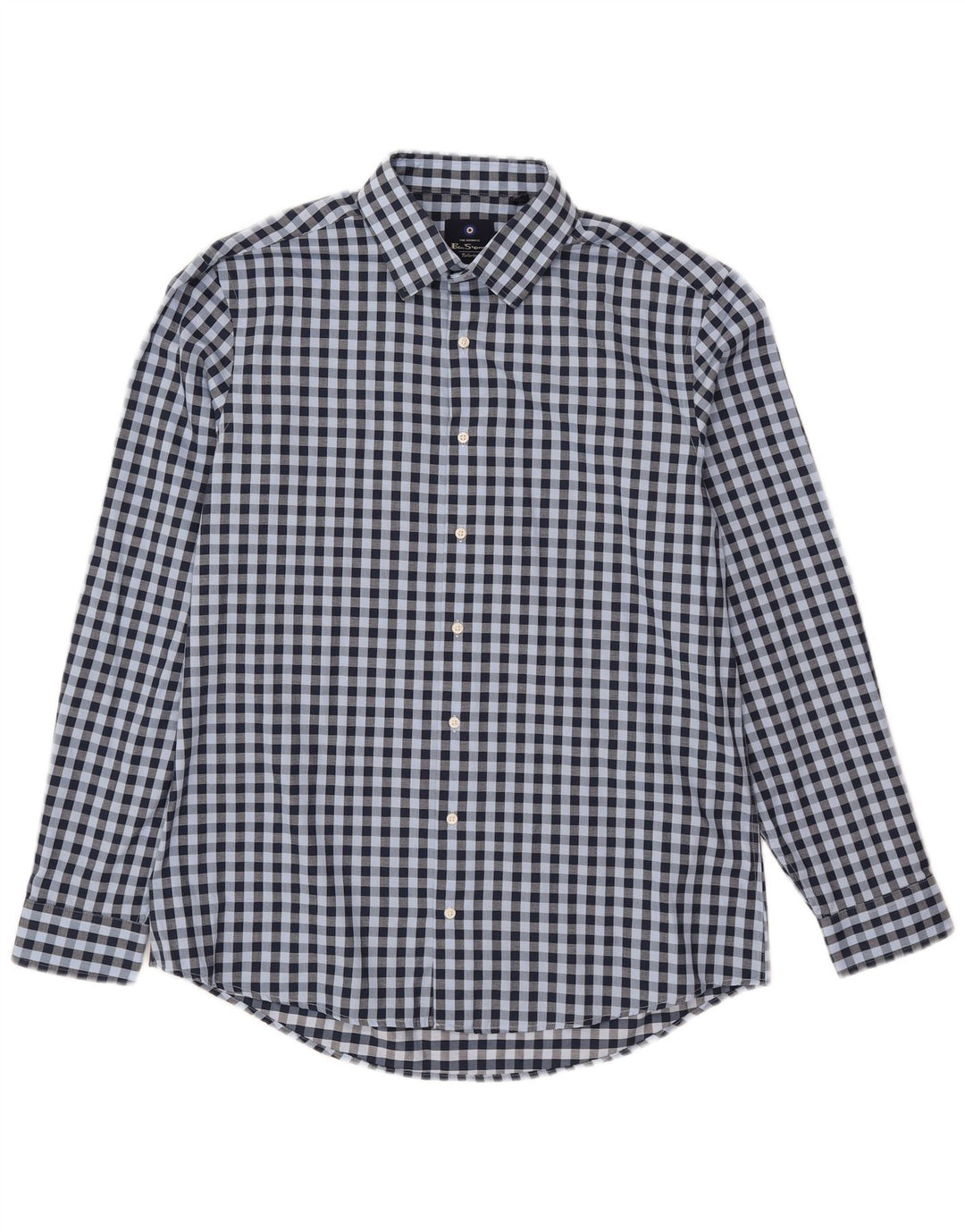 Ben Sherman Mens Shirt Size 16 1/2 Large Blue Gingham Cotton