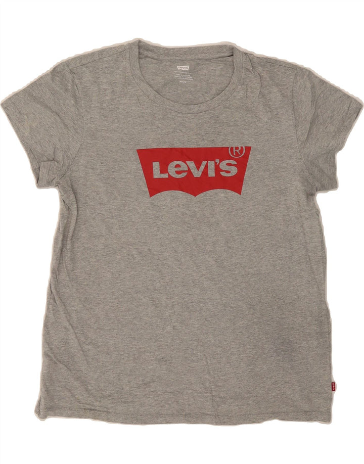 LEVI'S Womens Graphic T-Shirt Top UK 14 Medium Grey Cotton Vintage Levi's and Second-Hand Levi's from Messina Hembry 