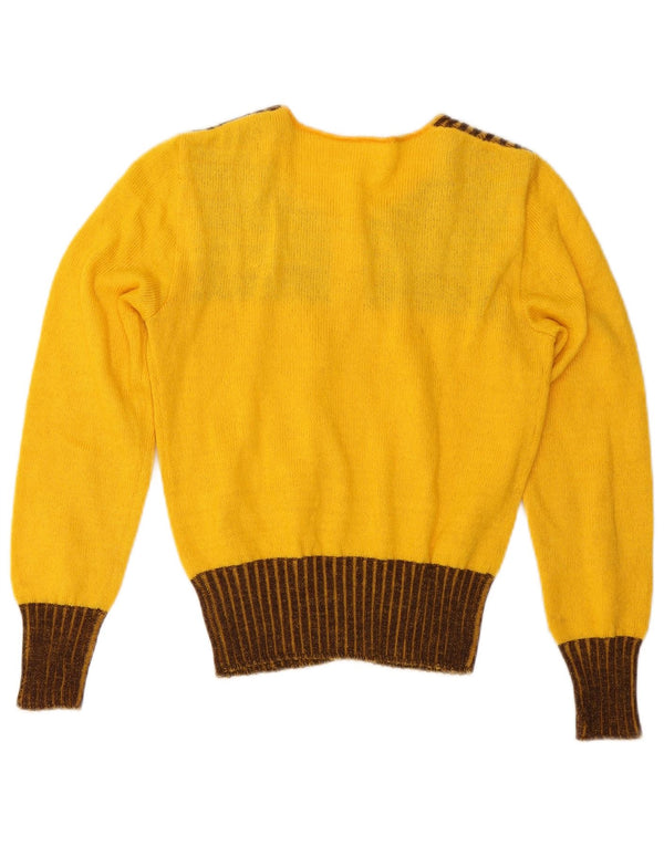 vintage Womens Cardigan Sweater UK 10 Petite rayure jaune