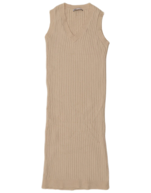 Zara Vestido Jersey Sin Mangas para Mujer UK 44 Medio Acrílico Blanco Roto