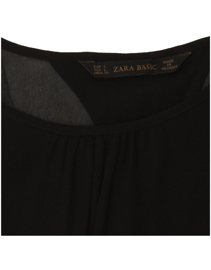 Zara Womens Long Sleeve Blouse Top UK 14 Large Black