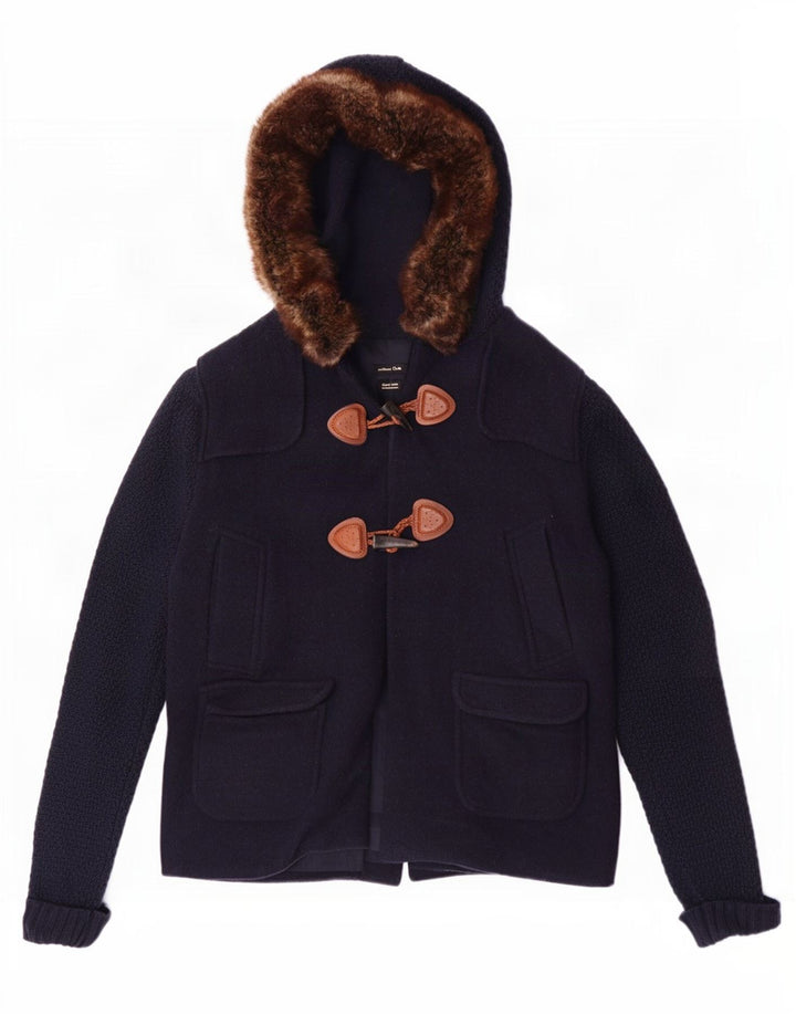 Montgomery con cappuccio da donna Massimo Dutti UK 10 piccolo in lana blu navy