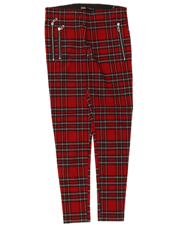 Zara Womens Slim Casual Trousers Medium W28 L26 Red Check Viscose