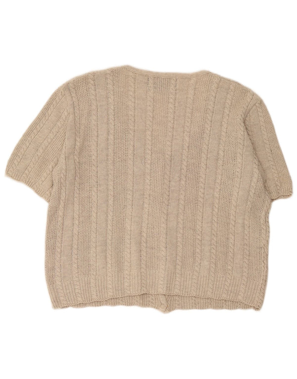 Vintage Damen Loose Fit Kurzarm Cardigan Pullover UK 14 Large Beige