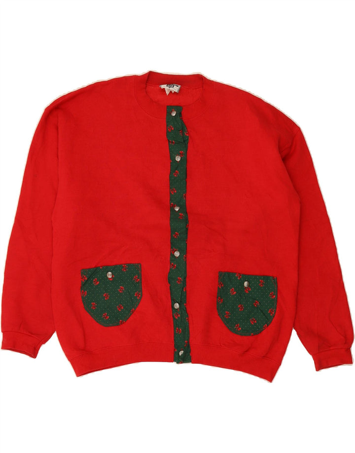 LEE Womens Abstract Pattern Cardigan Sweater UK 18 XL Red Colourblock Vintage Lee and Second-Hand Lee from Messina Hembry 