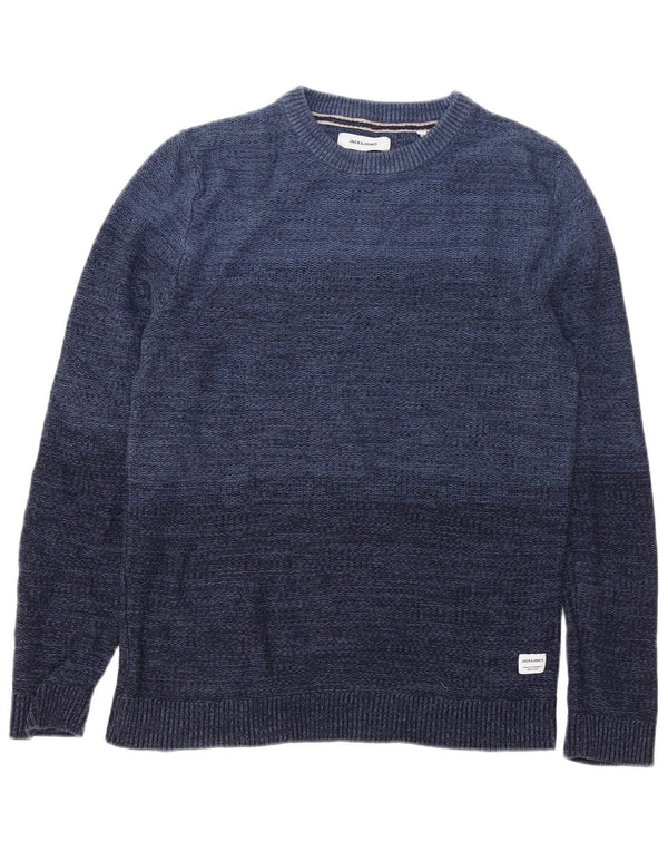 Jack & Jones Mens Crew Neck Jumper Sweater Medium Navy Blue Flecked Cotton